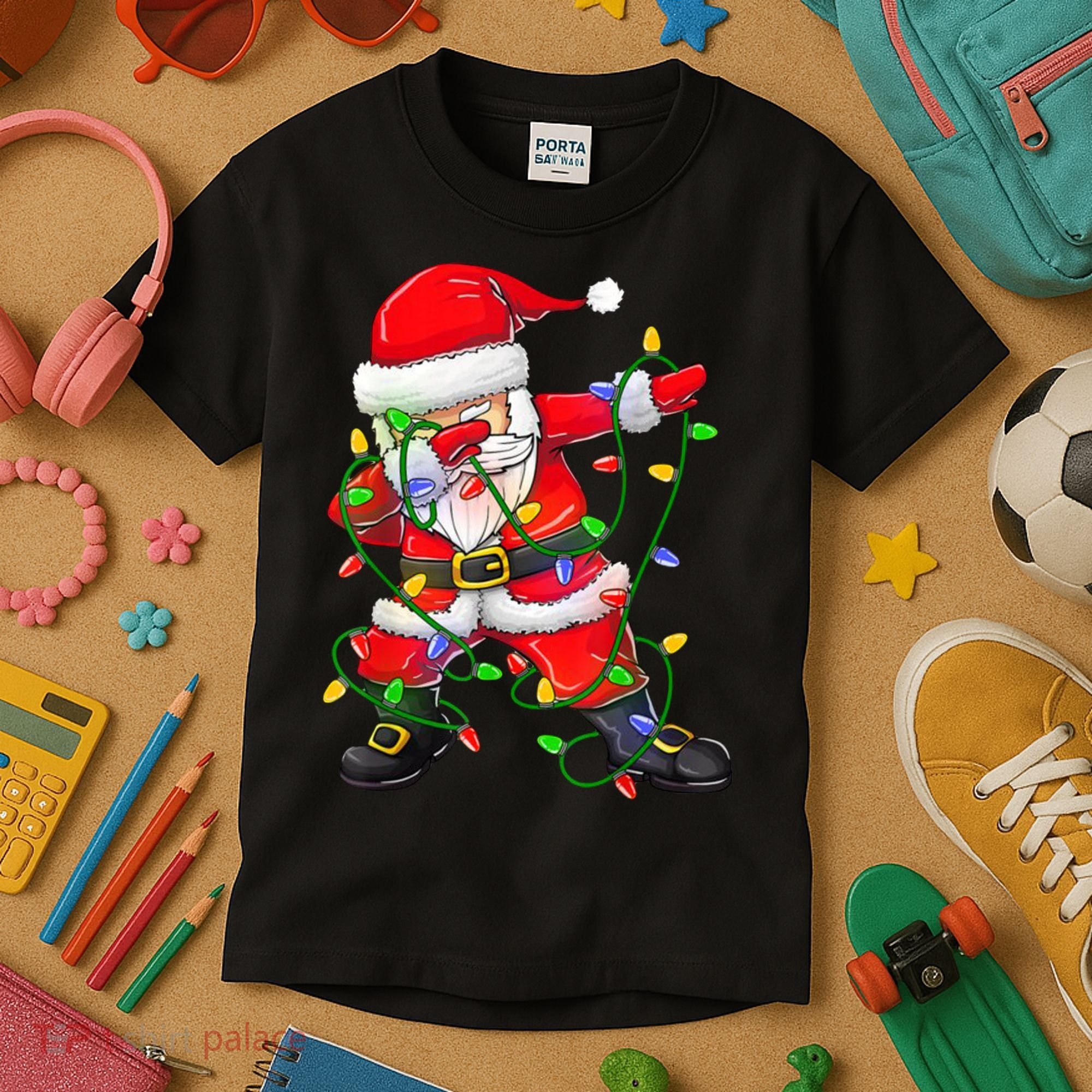 Cute Christmas Dabbing Santa Lights Kids T-Shirt