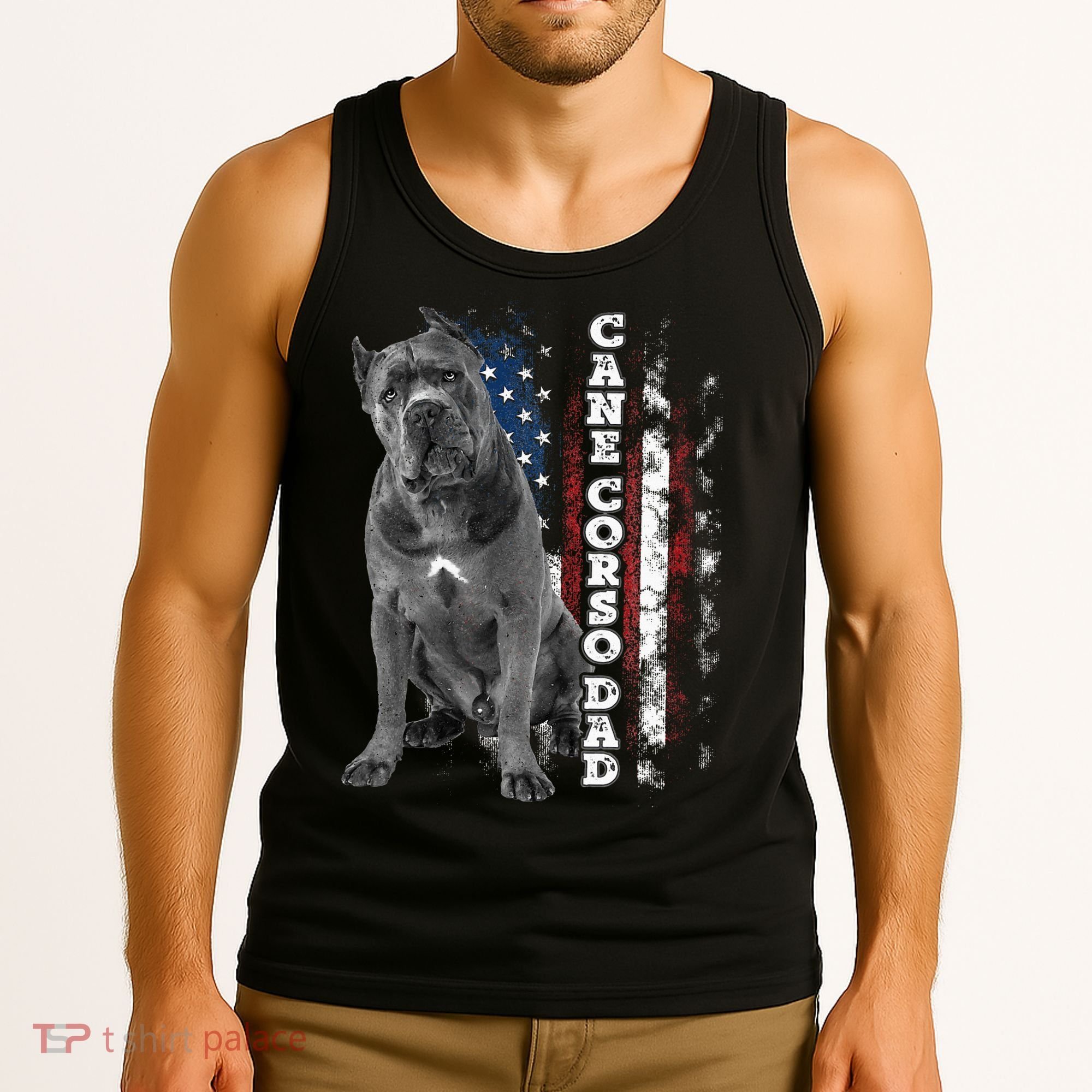 Cane Corso Dad Dog Owner Italian Mastiff Usa American Flag Tank Top