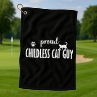 Childless Cat Dudes Scat Dad Proud Childless Cat Guy Golf Towel thumb 1