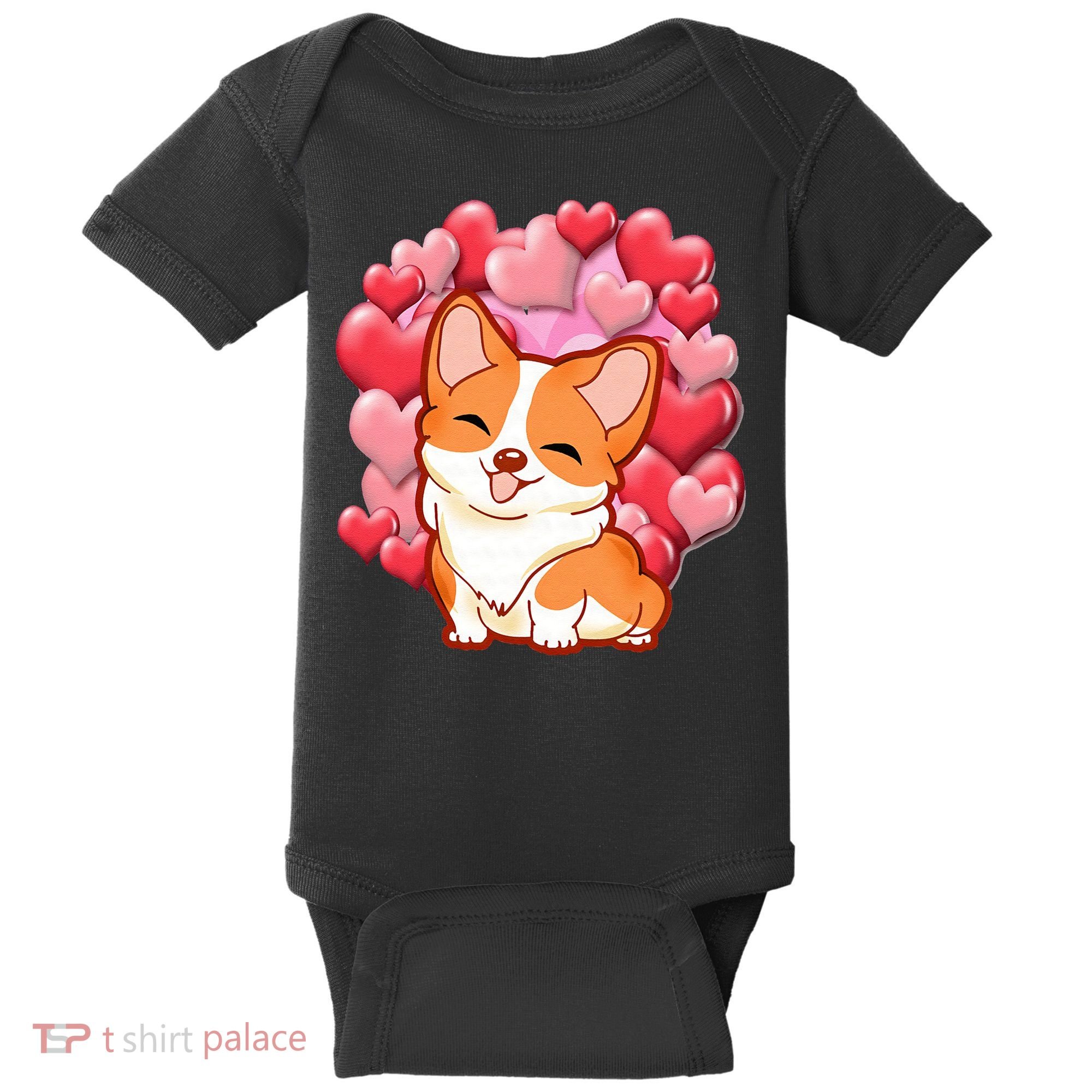 Cute Corgi Dog Valentines Day Love Heart Gift Baby Bodysuit