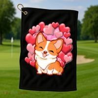 Cute Corgi Dog Valentines Day Love Heart Gift Golf Towel thumb 1