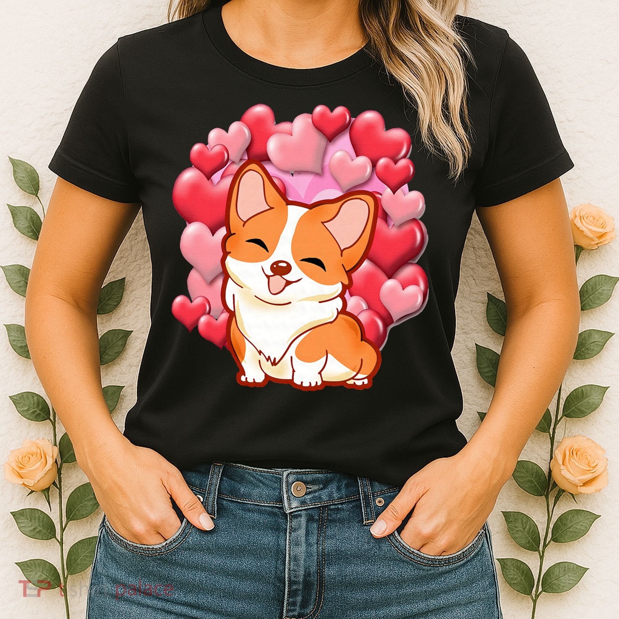 Cute Corgi Dog Valentines Day Love Heart Gift Women's T-Shirt