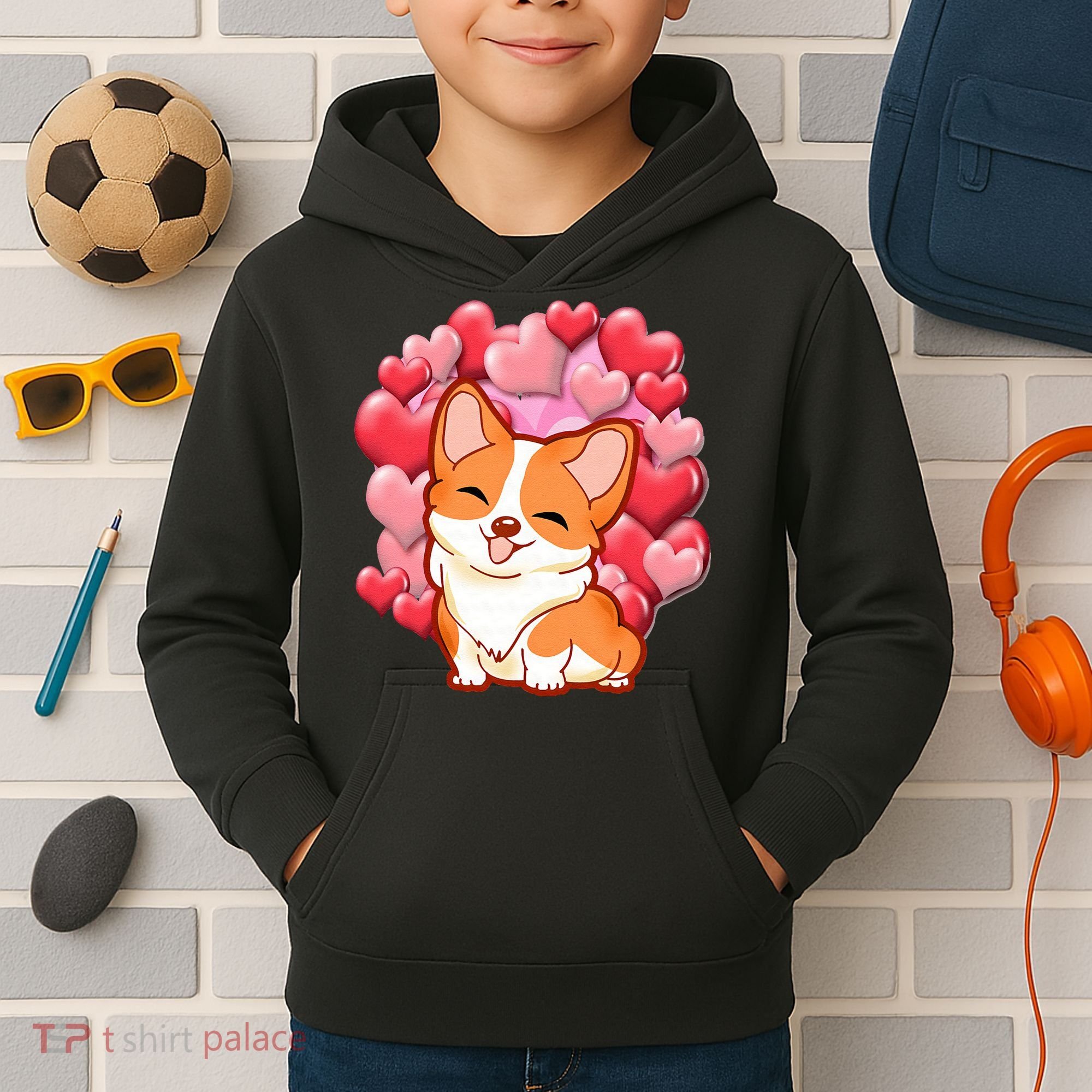 Cute Corgi Dog Valentines Day Love Heart Gift Kids Hoodie
