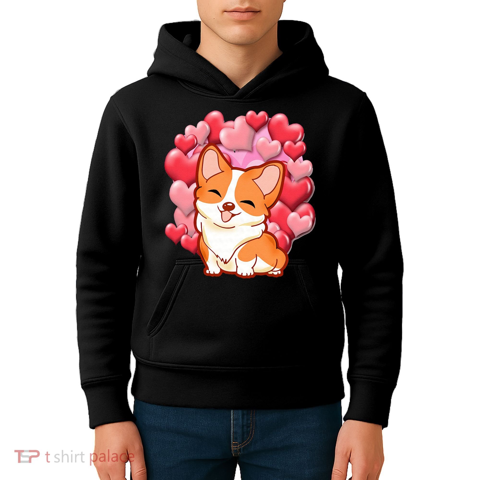 Cute Corgi Dog Valentines Day Love Heart Gift Kids Hoodie
