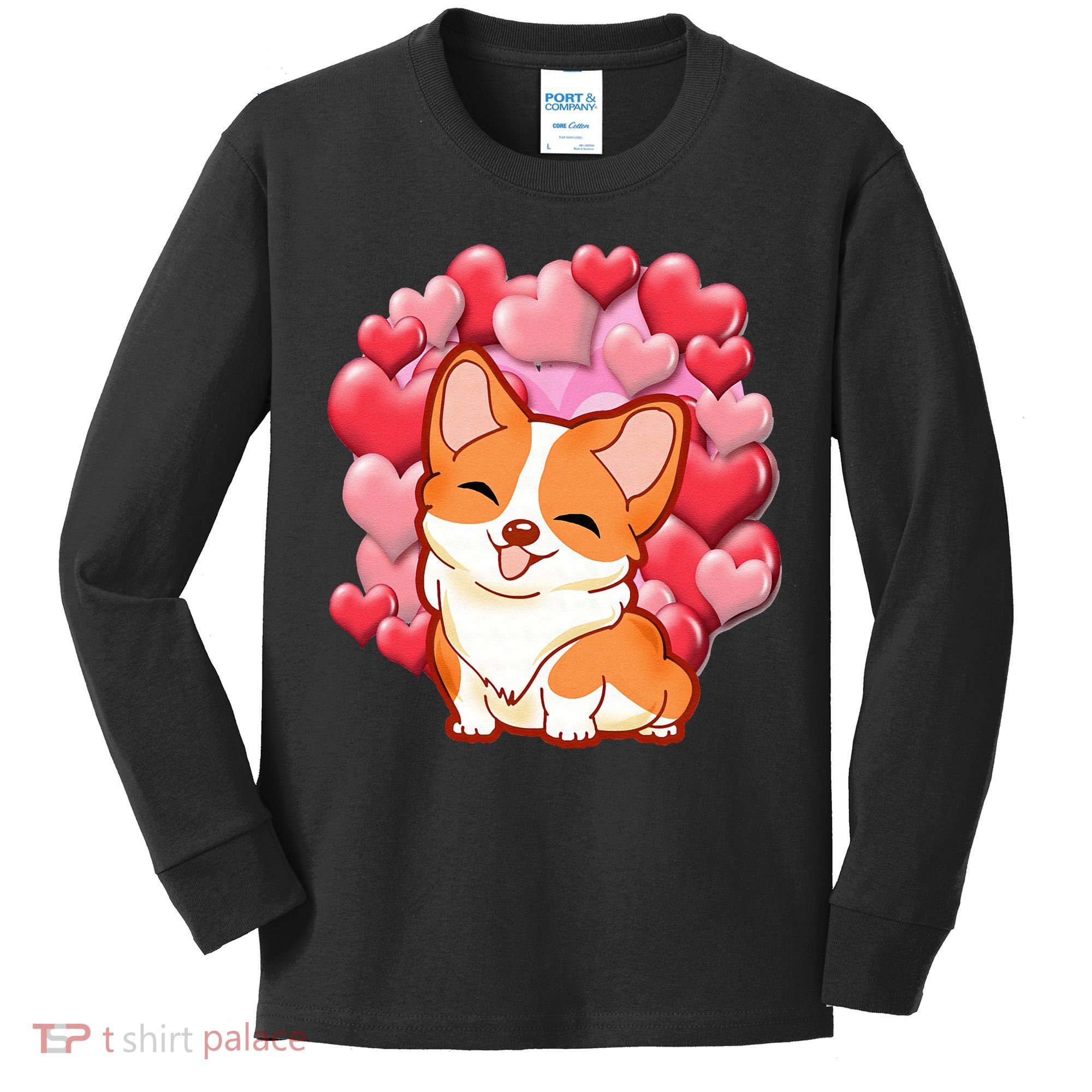 Cute Corgi Dog Valentines Day Love Heart Gift Kids Long Sleeve Shirt