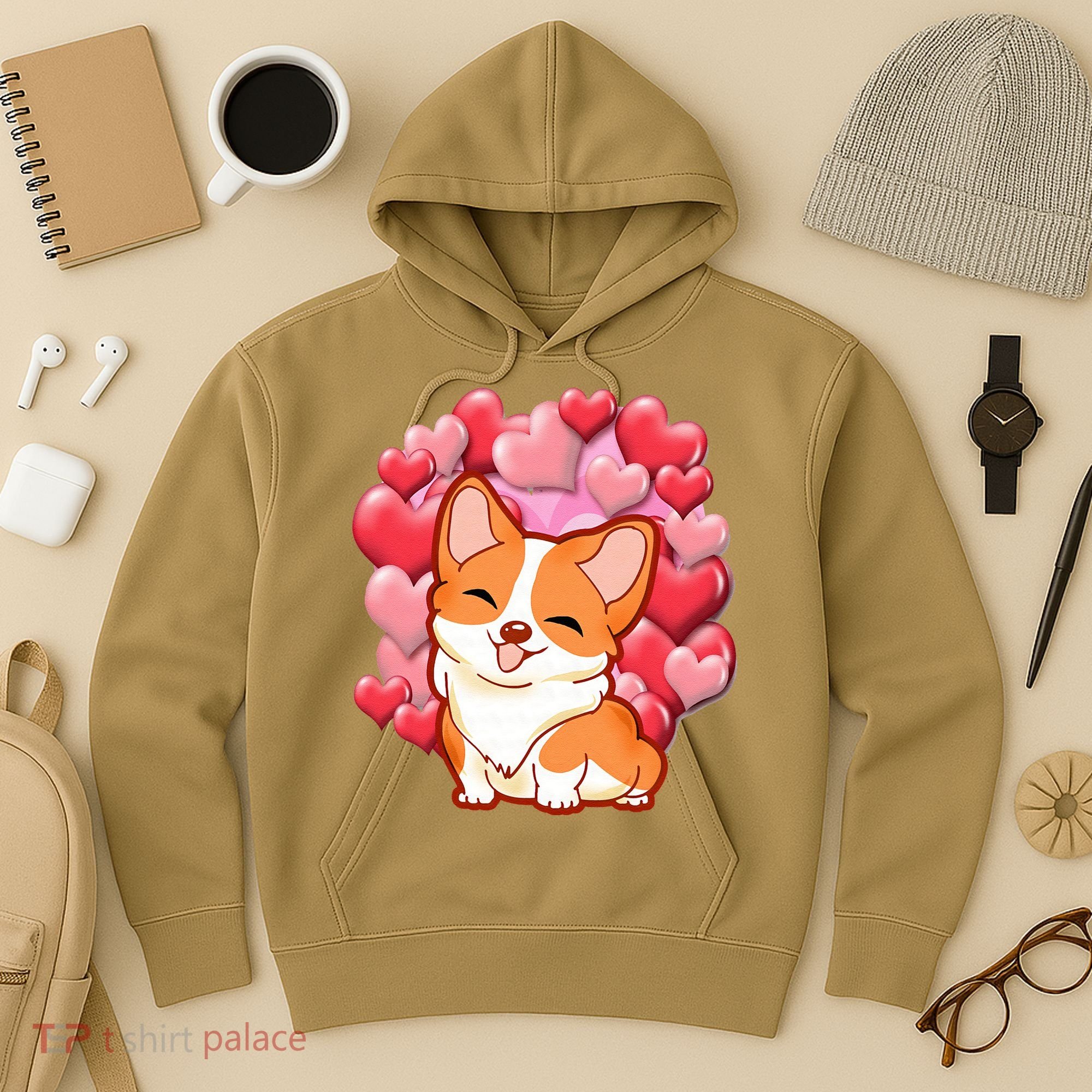 Cute Corgi Dog Valentines Day Love Heart Gift Hoodie