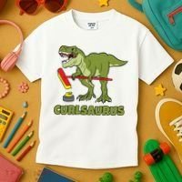 Curlsaurus Curler Dinosaur Sport Kids T-Shirt thumb 3