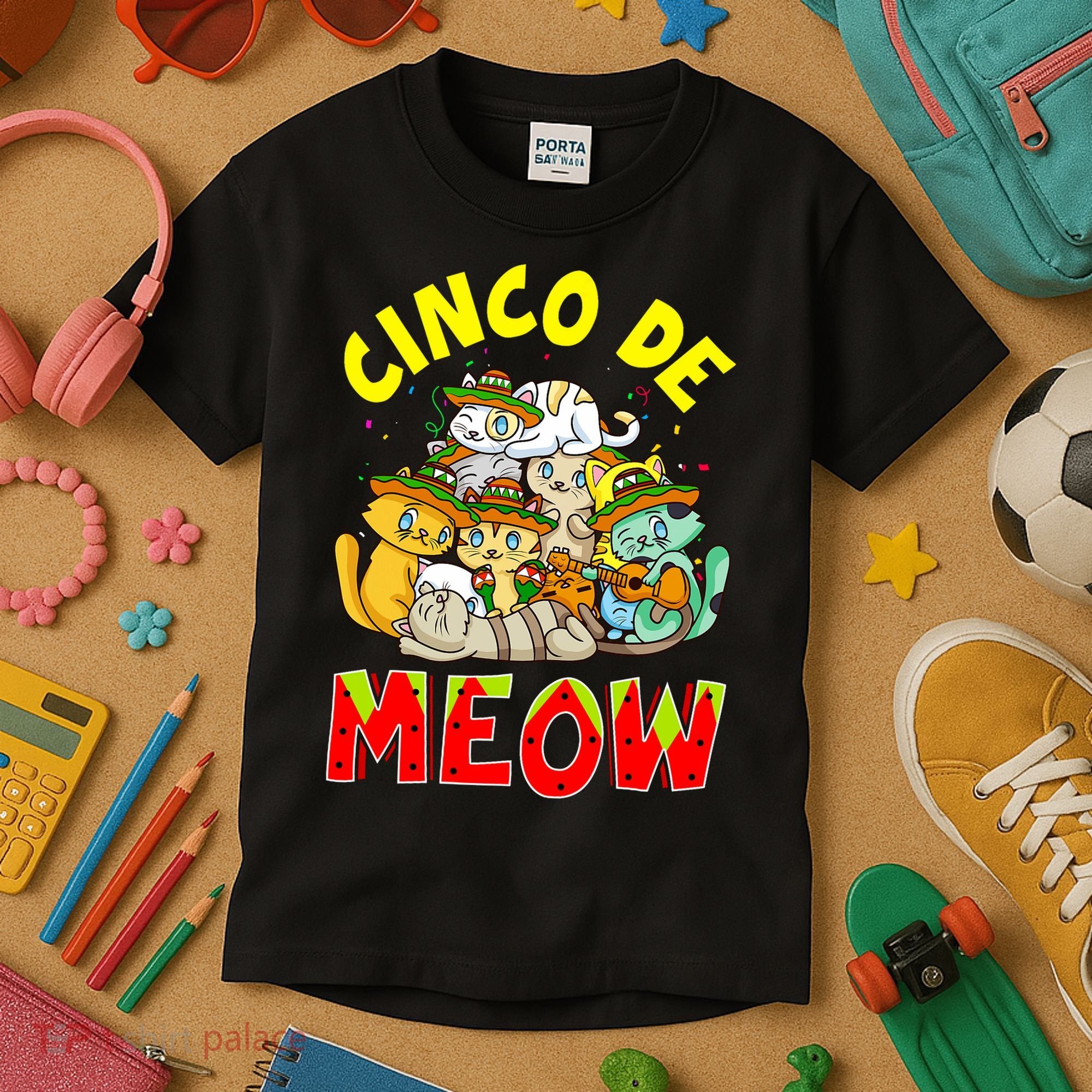 Cat Cinco De Meow Mayo Mexican Fiesta Kids T-Shirt