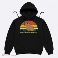 Cool Capybara Don't Worry Be Cappy Vintage Funny Rodent Meme Hoodie thumb 0