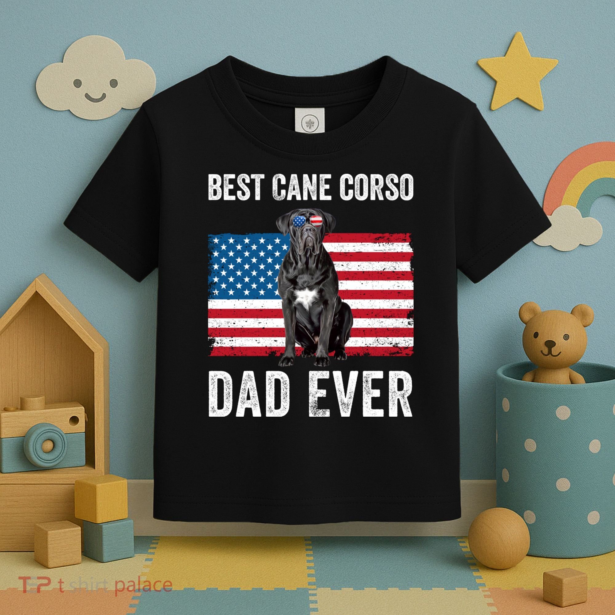 Cane Corso Dad USA American Flag Cane Corso Dog Lover Owner Toddler T-Shirt