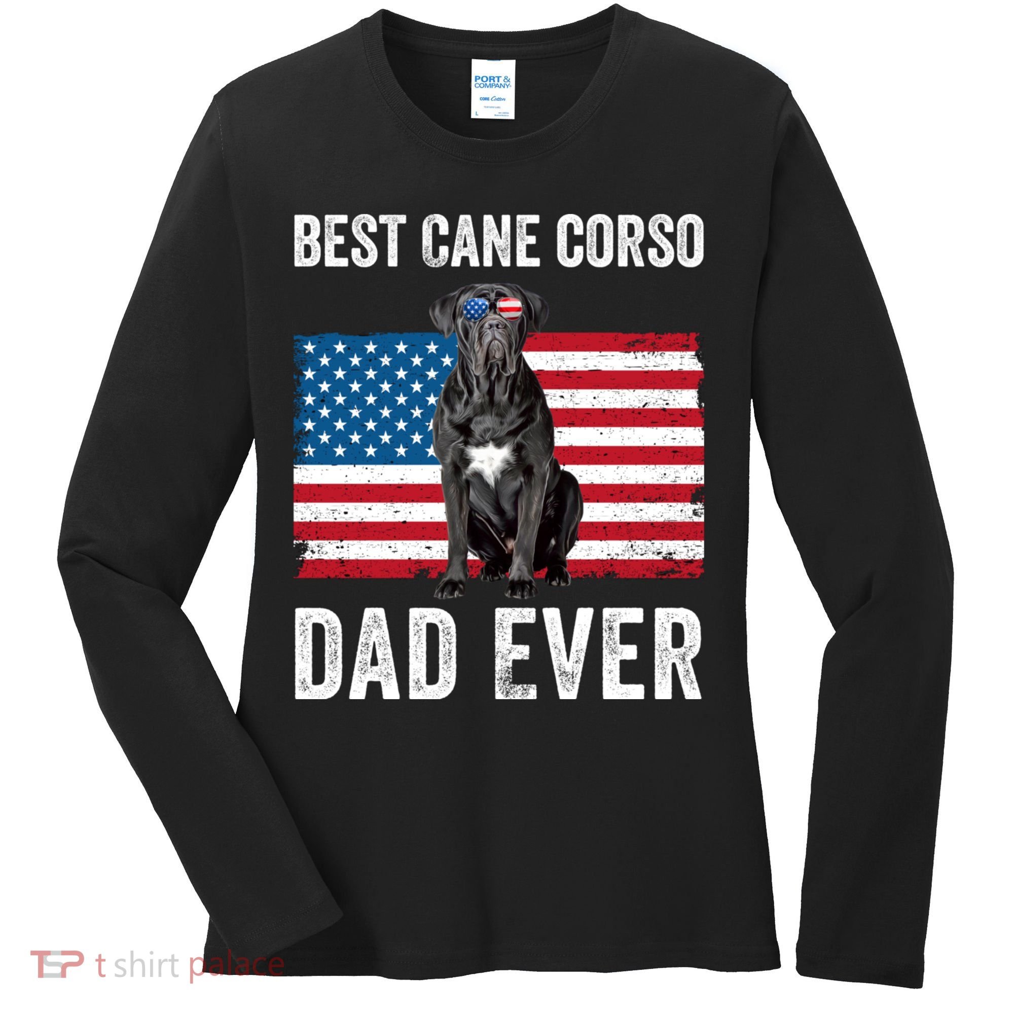 Cane Corso Dad USA American Flag Cane Corso Dog Lover Owner Women's Long Sleeve Shirt