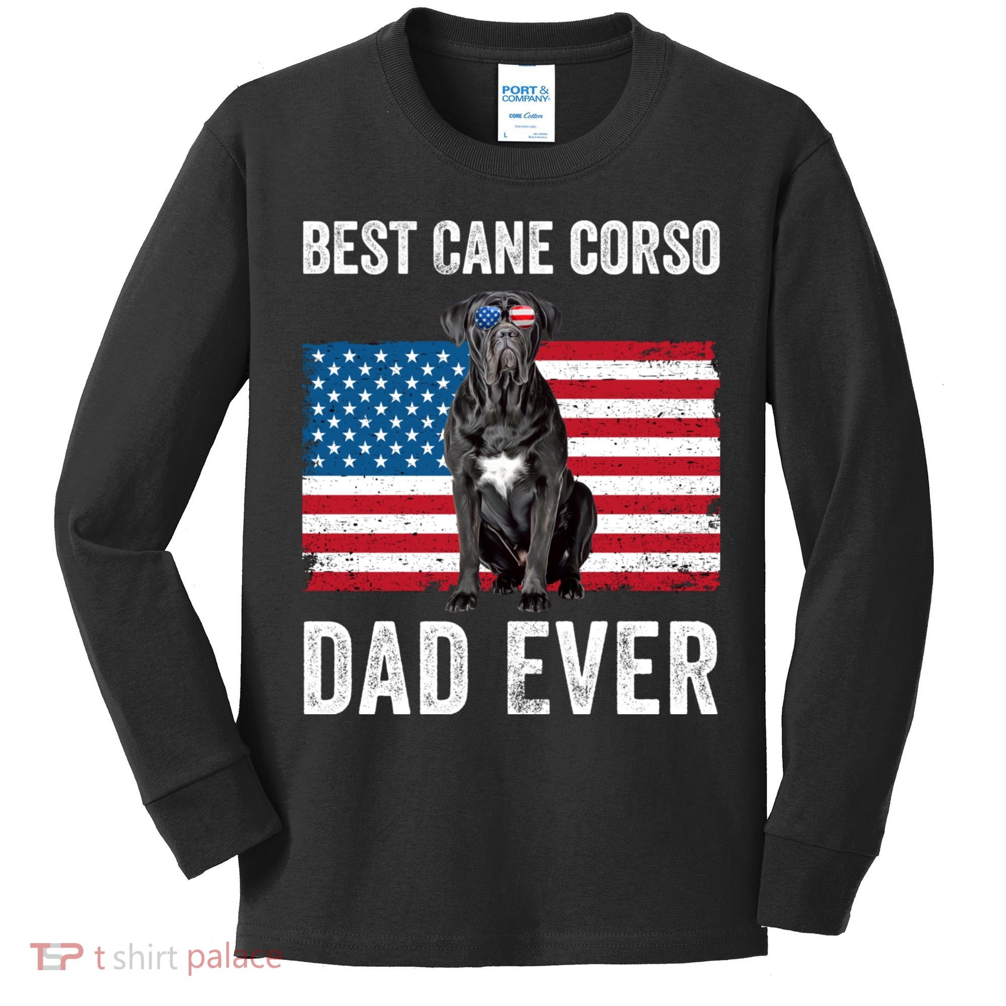 Cane Corso Dad USA American Flag Cane Corso Dog Lover Owner Kids Long Sleeve Shirt