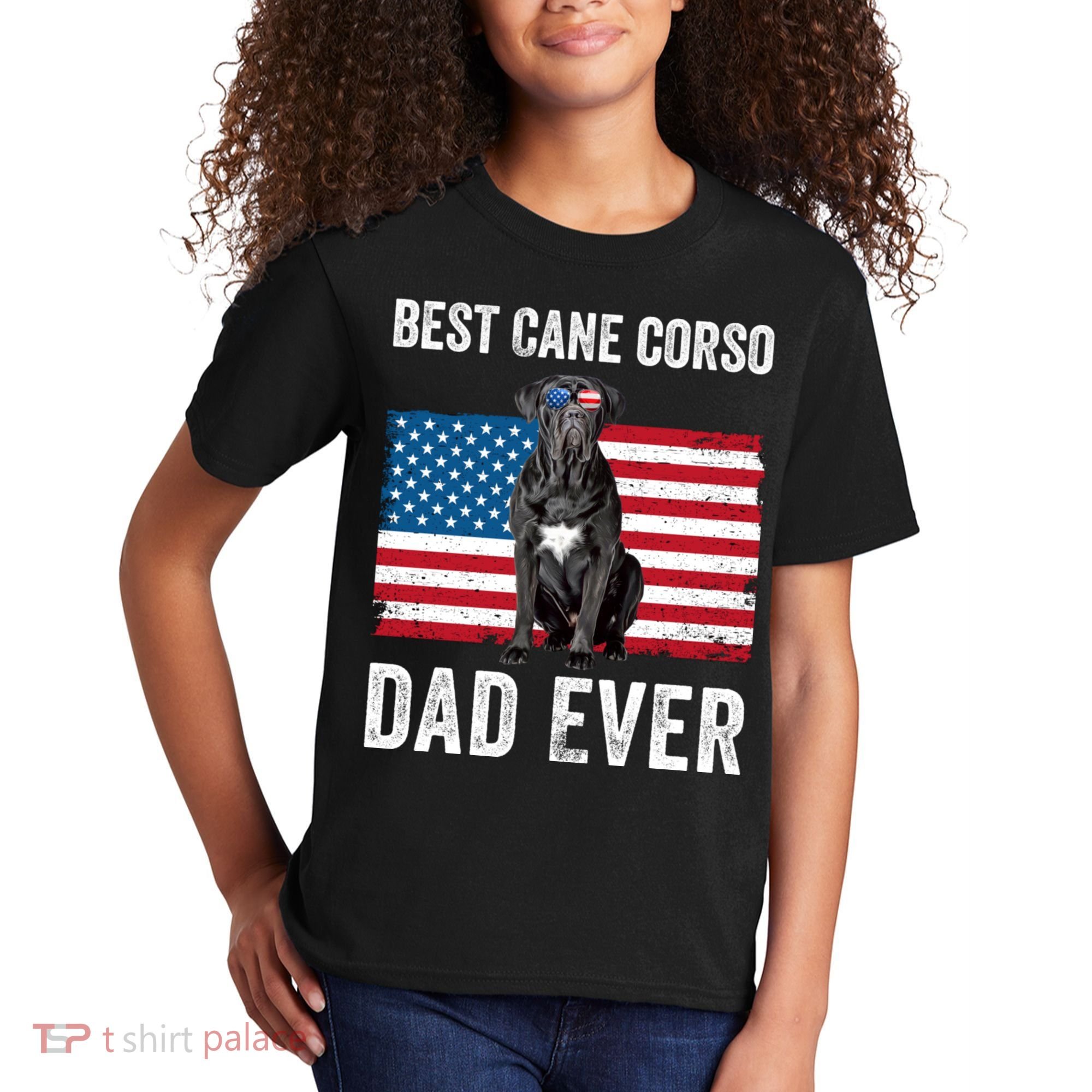 Cane Corso Dad USA American Flag Cane Corso Dog Lover Owner Kids T-Shirt