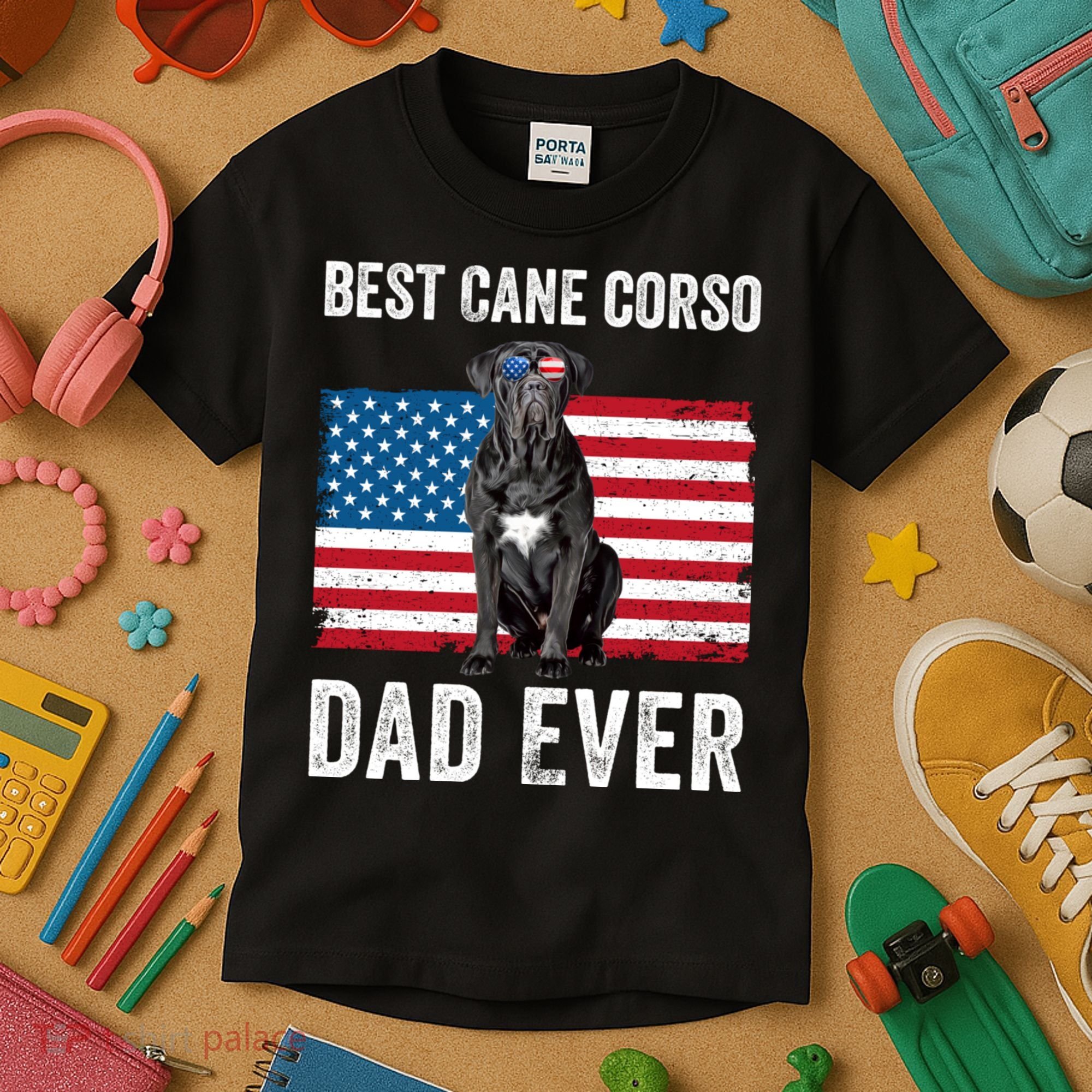 Cane Corso Dad USA American Flag Cane Corso Dog Lover Owner Kids T-Shirt