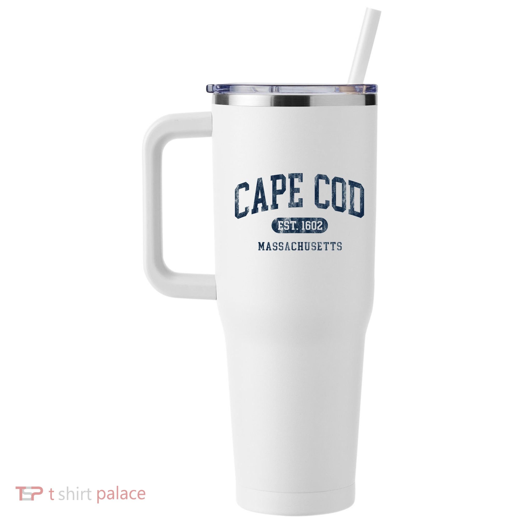 Cape Cod Est 1602 Massachusetts Retro Preppy Throwback 40oz Vacuum Insulated Stainless Steel Travel Tumbler