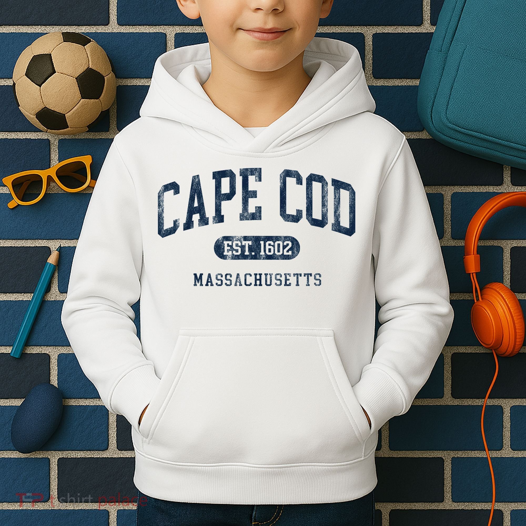 Cape Cod Est 1602 Massachusetts Retro Preppy Throwback Kids Hoodie