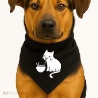 Cute Cat Eating Ramen USA-Made Doggie Bandana thumb 1