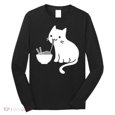 Cute Cat Eating Ramen Long Sleeve Shirt