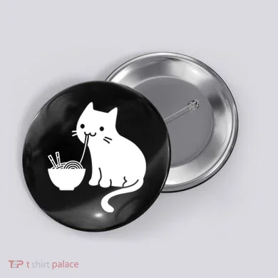 Cute Cat Eating Ramen Button