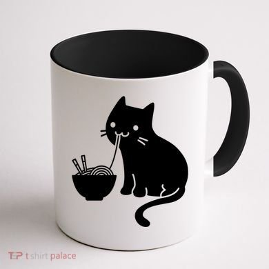 Cute Cat Eating Ramen Coffee Mug back