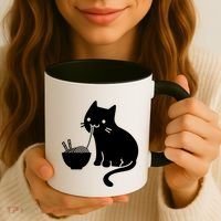 Cute Cat Eating Ramen Coffee Mug thumb 3