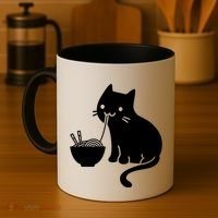 Cute Cat Eating Ramen Coffee Mug thumb 4