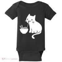 Cute Cat Eating Ramen Baby Bodysuit thumb 0