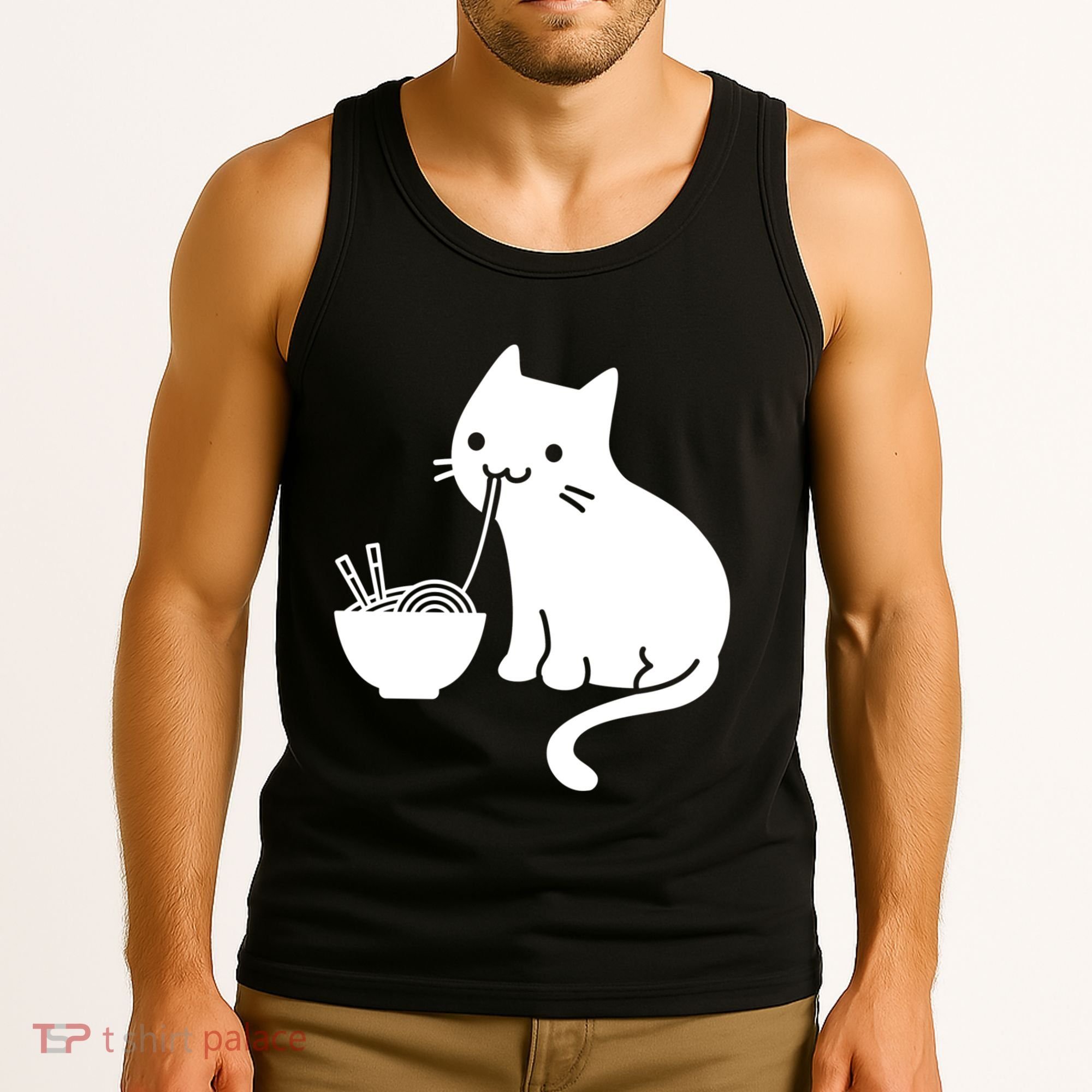 Cute Cat Eating Ramen Tank Top
