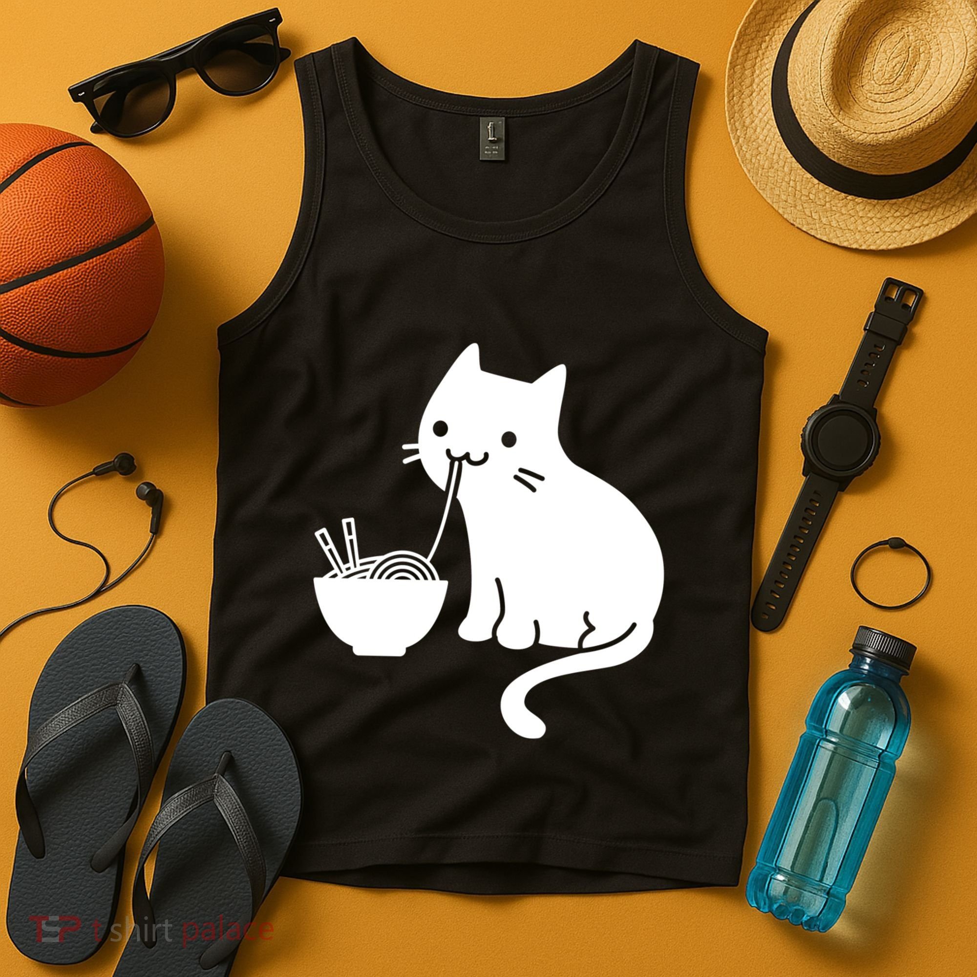 Cute Cat Eating Ramen Tank Top