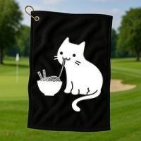 Cute Cat Eating Ramen Golf Towel thumb 1