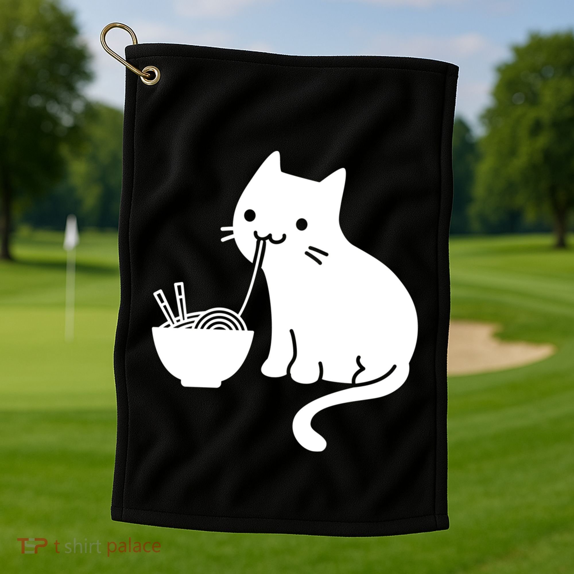 Cute Cat Eating Ramen Golf Towel