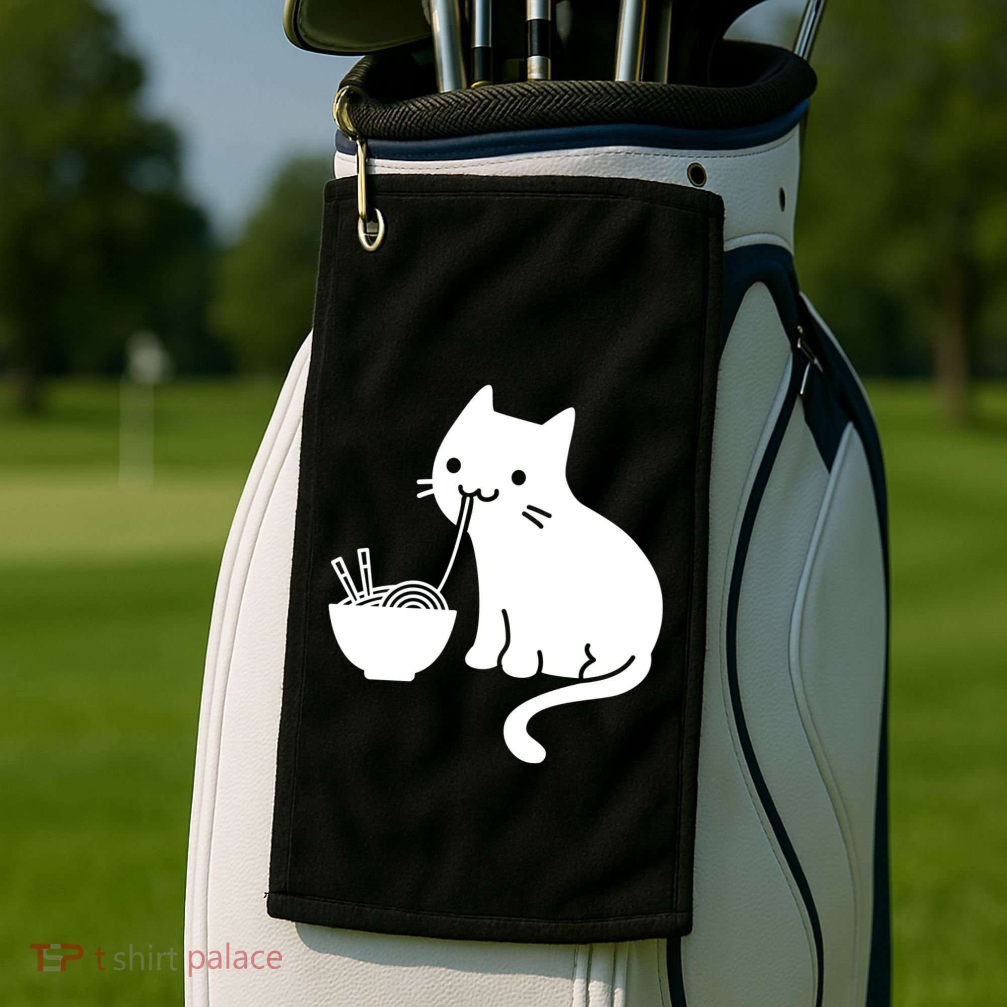 Cute Cat Eating Ramen Golf Towel