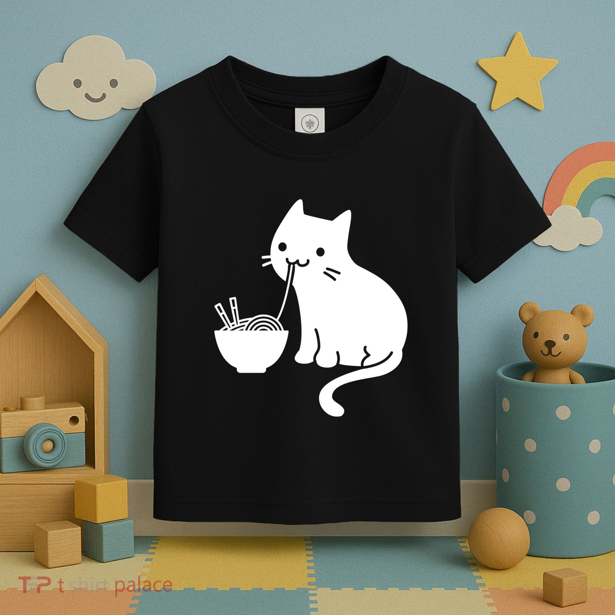 Cute Cat Eating Ramen Toddler T-Shirt