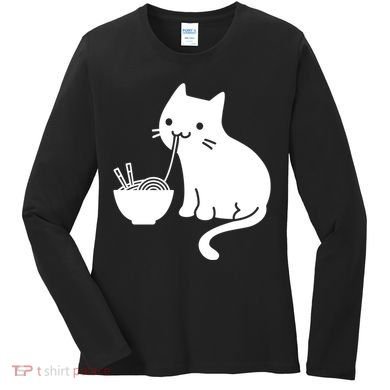 Cute Cat Eating Ramen Women's Long Sleeve Shirt