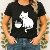 Cute Cat Eating Ramen Women's T-Shirt thumb 2