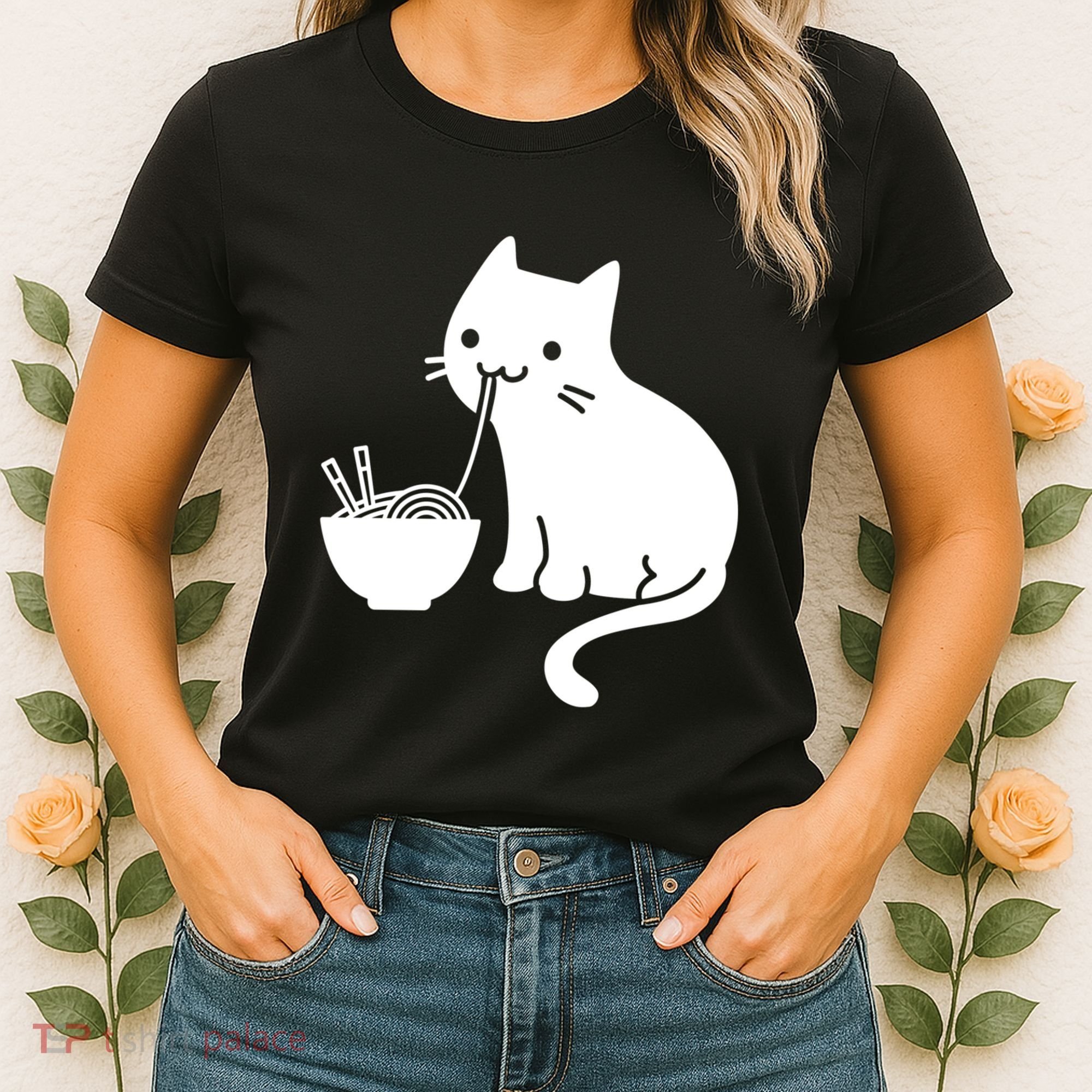 Cute Cat Eating Ramen Women's T-Shirt