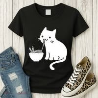 Cute Cat Eating Ramen Women's T-Shirt thumb 3