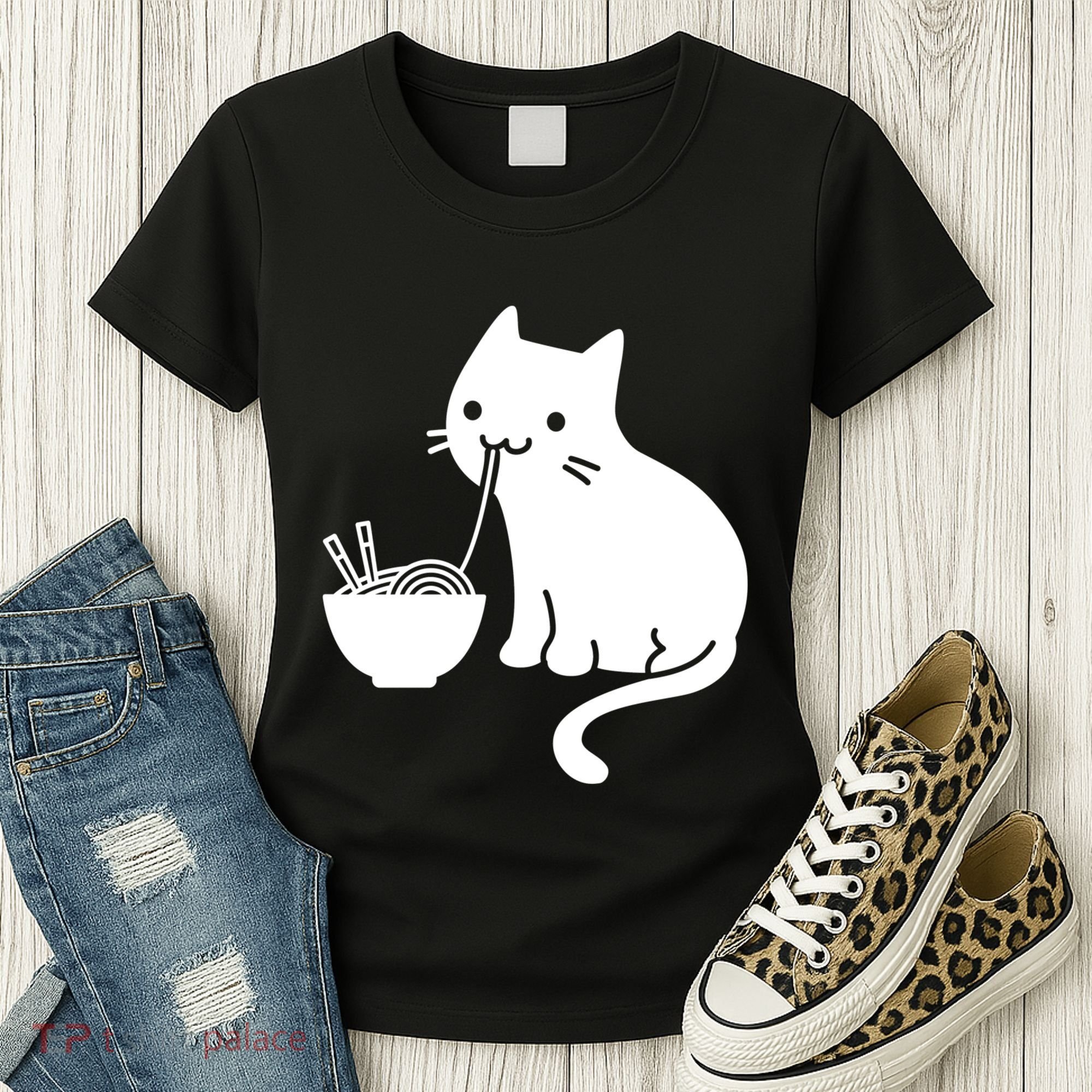 Cute Cat Eating Ramen Women's T-Shirt