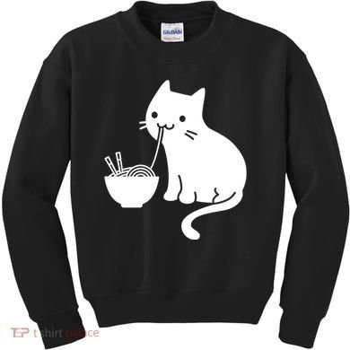 Cute Cat Eating Ramen Kids Sweatshirt