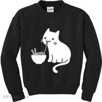 Cute Cat Eating Ramen Kids Sweatshirt thumb 0