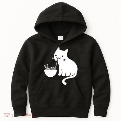 Cute Cat Eating Ramen Kids Hoodie