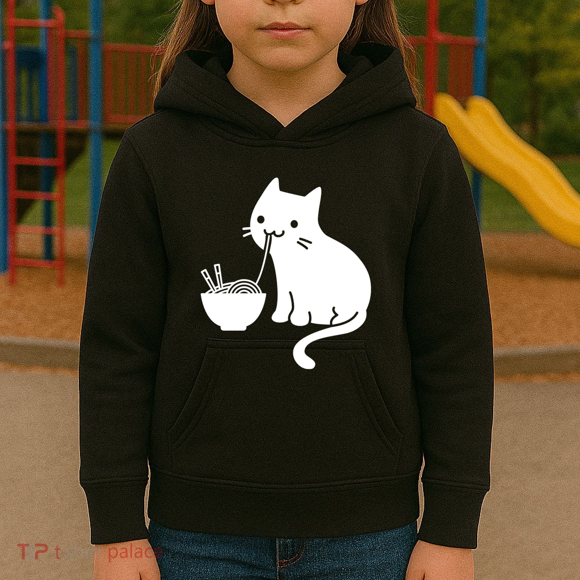 Cute Cat Eating Ramen Kids Hoodie