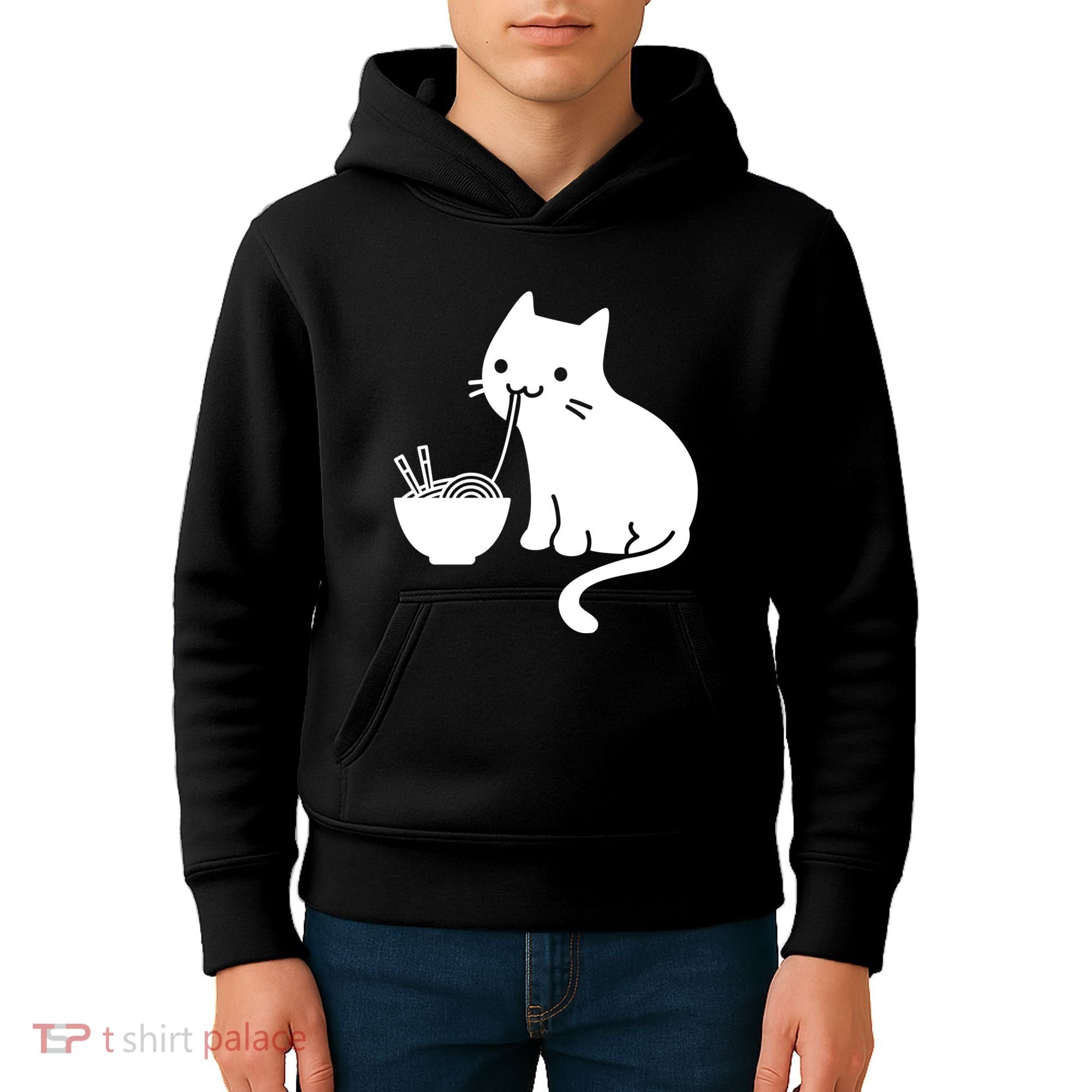 Cute Cat Eating Ramen Kids Hoodie