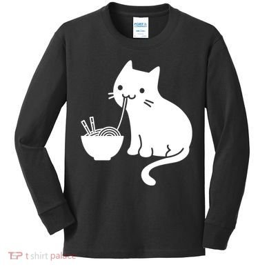 Cute Cat Eating Ramen Kids Long Sleeve Shirt