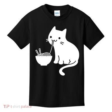 Cute Cat Eating Ramen Kids T-Shirt