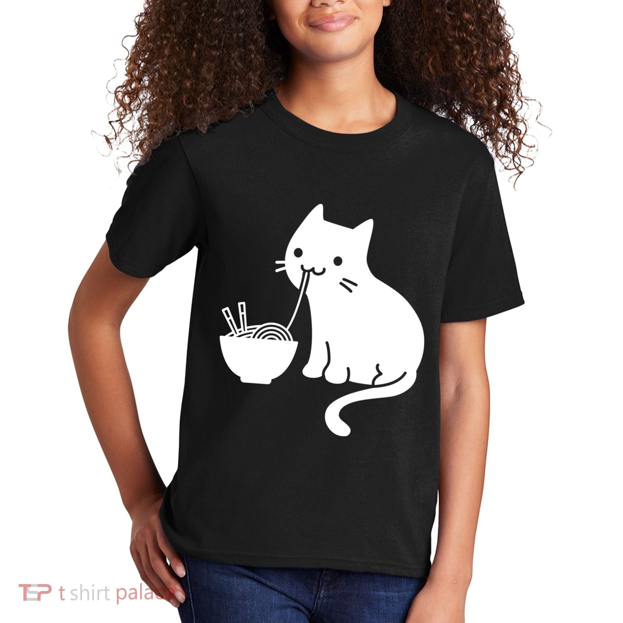 Cute Cat Eating Ramen Kids T-Shirt