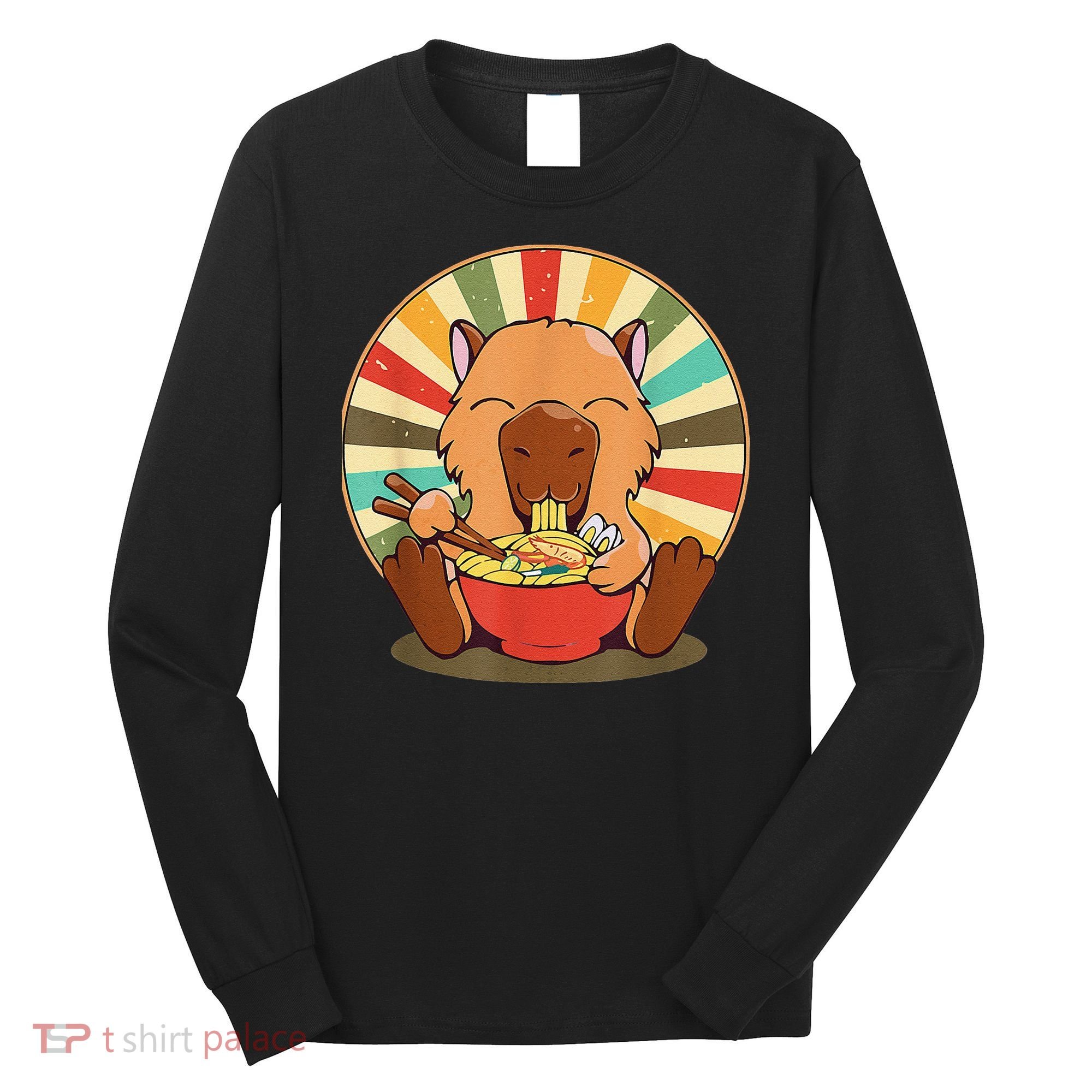 Cute Capybara Eating Ra Funny Animal Anime Manga  Long Sleeve Shirt