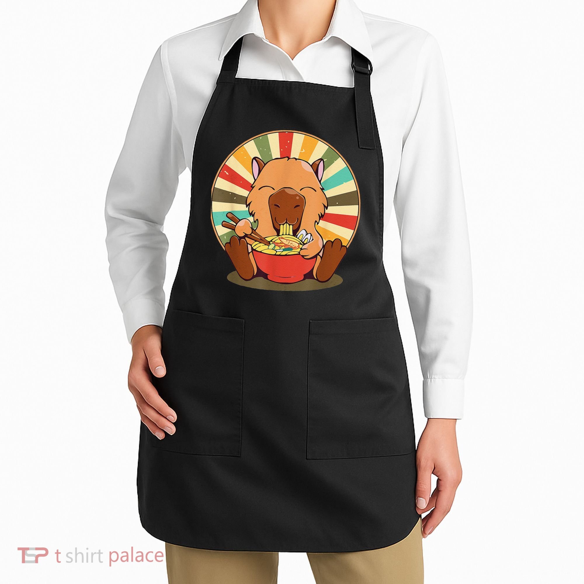 Cute Capybara Eating Ra Funny Animal Anime Manga  Apron