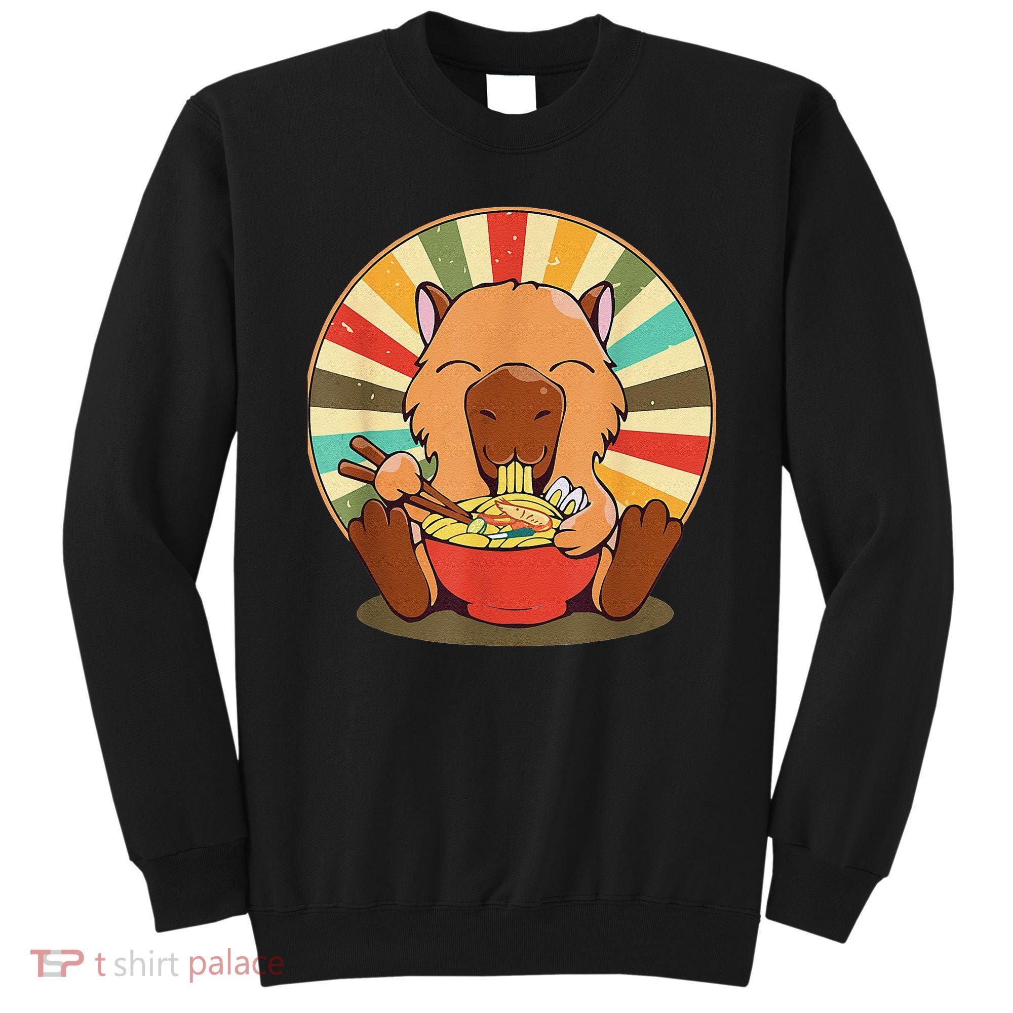 Cute Capybara Eating Ra Funny Animal Anime Manga  Sweatshirt
