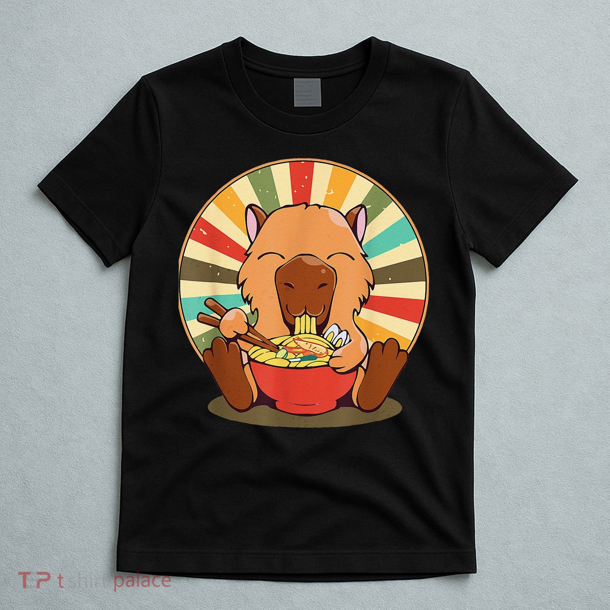 Cute Capybara Eating Ra Funny Animal Anime Manga  T-Shirt